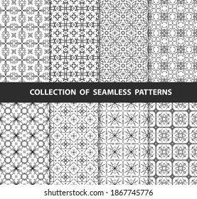 Collection of seamless patterns with lines. white and black background. Minimalistic repeating pattern. Great design for fabric, textile, cover, wrapping paper, banner idea, etc.  Eps10 vector.