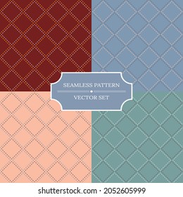 Collection of seamless patterns with lozenge. Set of vector illustrations with rhombuses. Geometric stitched backgrounds for gift wrapping paper, socks, sweater, jumper or paper design.