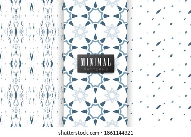 Collection of seamless patterns.
Minimalistic style. Blue and white colour. Vector illustation