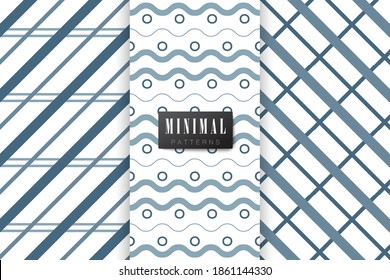 Collection of seamless patterns.
Minimalistic style. Blue and white colour. Vector illustation