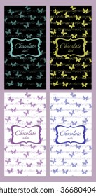 Collection of seamless patterns with musical notes and butterflies for chocolate packaging. Vector illustration.