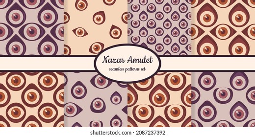 Collection of seamless patterns with Nazar amulet symbols designed for web, fabric, paper and all prints 