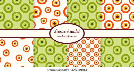 Collection of seamless patterns with Nazar amulet symbols designed for web, fabric, paper and all prints 