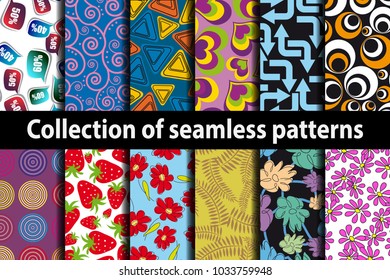 Collection seamless patterns on different topics.