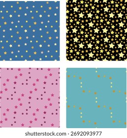 Coleção com padrões sem costura com estrelas positivas. Imagem vetorial.