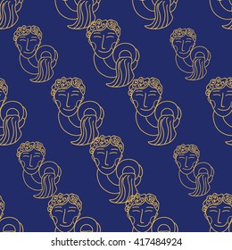 Collection of seamless patterns. Signs of the zodiac. Aquarius. Isolated outline vector EPS10.Astrology.