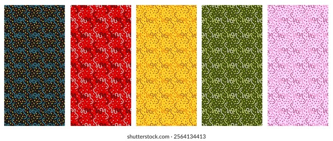 a collection of seamless patterns with a similar theme and available in several attractive colors. Suitable for application to fabric, paper, background images, etc