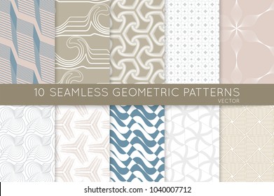 Collection of seamless patterns. Simple geometric texture. Abstract design elements in set.