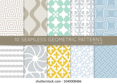 Collection of seamless patterns. Simple geometric texture. Abstract design elements in set.