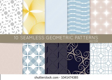 Collection of seamless patterns. Simple geometric texture. Abstract design elements in set.