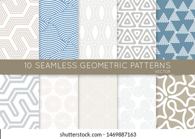 Collection of seamless patterns. Simple geometric texture. Abstract design elements in set.