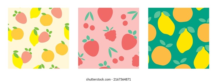 collection of seamless patterns with summer fruits, great for wrapping, textile, wallpaper, greeting card- vector illustration