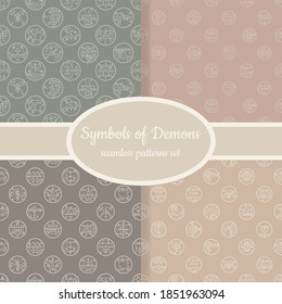 Collection of seamless patterns with symbols of demons designed for web, fabric, paper and all prints 