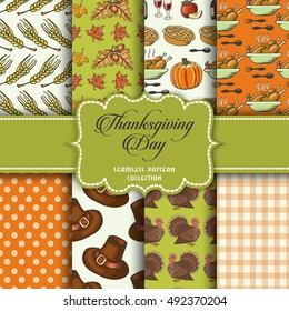 Collection of seamless patterns for the Thanksgiving Day