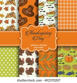 Collection of seamless patterns for the Thanksgiving Day. Vector illustration for your design