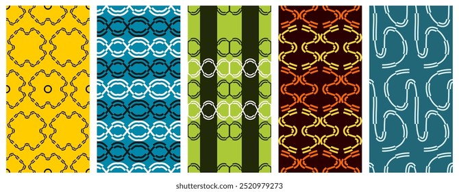 Una colección de patrones sin fisuras que tienen una temática abstracta y artística. Conveniente para el uso a la tela, al papel, a las paredes o a la pantalla de su monitor