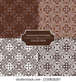 Collection of seamless patterns for traditional arabic and indian pottery tiling. Set of vector illustrations for posters, cards, prints, stickers, fabric, textile, gift paper, scrapbooking.
