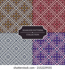 Collection of seamless patterns for traditional arabic and indian pottery tiling. Set of vector illustrations for posters, cards, prints, stickers, fabric, textile, gift paper, scrapbooking.