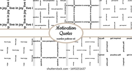 Collection of seamless patterns with trendy typography background with words related to inspiration, motivation, achievement, dream and active lifestyle in grid window check form. Minimalistic simple 