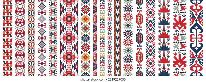 Collection of seamless patterns with Uzbek motifs. Classic geometric textures for carpets. Vector illustration.