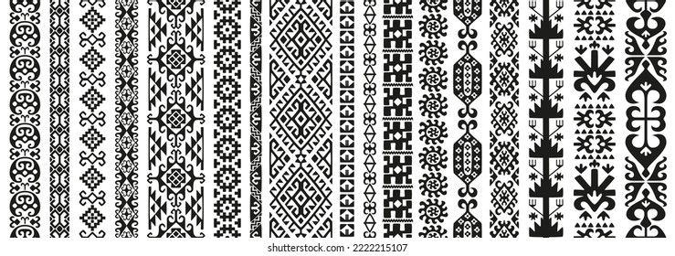 Collection of seamless patterns with Uzbek motifs. Classic geometric textures for carpets. Vector illustration.