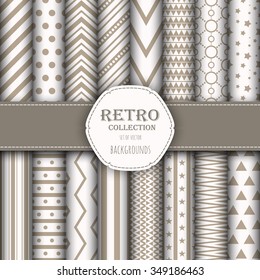 Collection of seamless patterns for wallpapers, pattern fills, web backgrounds, birthday and wedding cards. Beige and white colors.