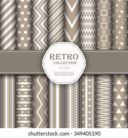 Collection of seamless patterns for wallpapers, pattern fills, web backgrounds, birthday and wedding cards. Beige and white colors.