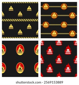 a collection of seamless patterns with warning sign icons.suitable for building projects or those relating to safety or chemical issues