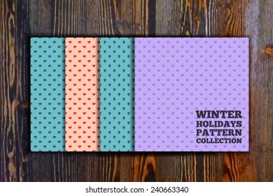 Collection of seamless patterns for winter holidays - Martin Luther King Day, Valentines Day, Presidents Day, Mardi gras 