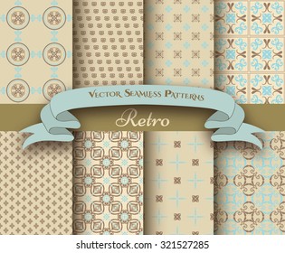 Collection of seamless Retro patterns in brown, beige and blue