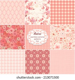 Collection of seamless retro patterns, vector illustration.