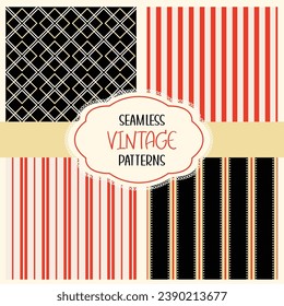 Colección de fondo retro sin fisuras de color negro, rojo y beige. Se puede utilizar textura sin fin para el diseño vintage, papel tapiz, rellenos de patrones, fondo de página web, texturas superficiales. EPS vectorial8