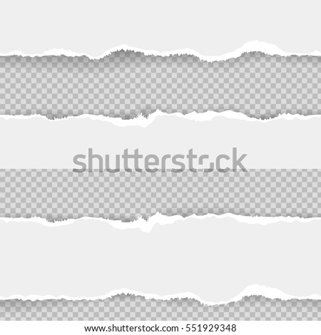 Collection of seamless ripped torn paper on transparent background
