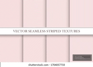 Collection of seamless striped geometric patterns. Delicate design - pink endless linear textures. You can find repeatable bakgrounds in swatches panel.