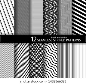 Collection of seamless striped textures black and white design. Vector eps10