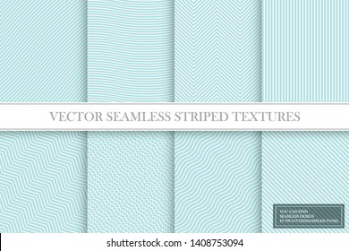 Collection of seamless striped textures. Delicate geometric patterns in turquoise colors. You can find repeatable bakgrounds in swatches panel.