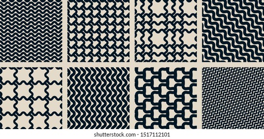 Collection of seamless vector wavy geometric patterns. Set of monochrome repeat backgrounds for fabric, textile, cover, wrapping, banner etc. 10 eps design.
