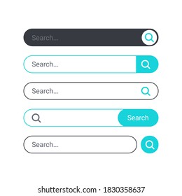 Collection of search bars with magnifying glass icons for web or UI. Set of search boxes template with different designs isolated on white background. Modern vector flat style graphic illustration.