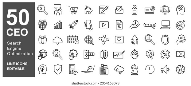 collection of Search Engine Optimization icons. SEO icon set vector illustration. Containing business marketing, target, traffic, ranking, optimization, and more. editable file