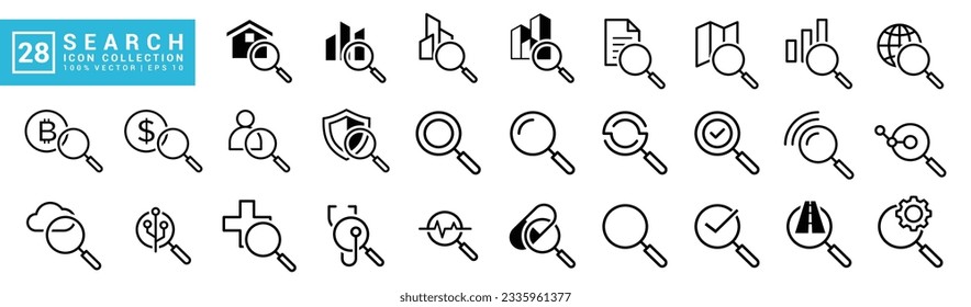 Colección de iconos de búsqueda, mapa, dirección, negocio, investigador, industria, EPS editable y redimensionable 10.