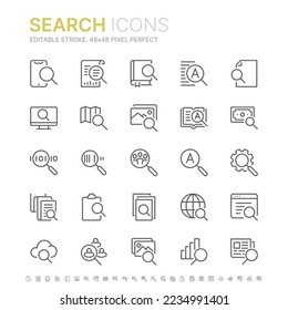 Collection of search related outline icons. 48x48 Pixel Perfect. Editable stroke