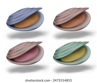 Collection of seashells of different colors. Isolated clams for web design