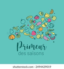 Collection of seasonal fruit and vegetable symbols for logo, graphic identity, brand, store, boutique, merchant, market, greengrocer, producer, market gardener