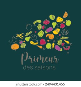 Collection of seasonal fruit and vegetable symbols for logo, graphic identity, brand, store, boutique, merchant, market, greengrocer, producer, market gardener