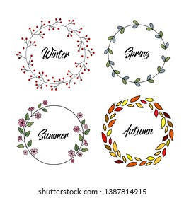 A collection of seasonal multicolored, stylish wreaths for any festive events such as a wedding, new year or Christmas. Wreaths with elements of red berries, mountain ash, flowers and leaves.