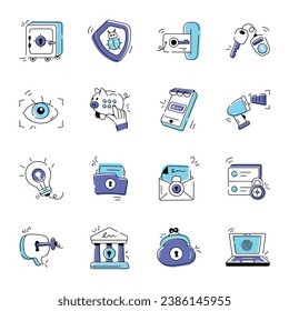 Collection of Security and Encryption Doodle Icons 


