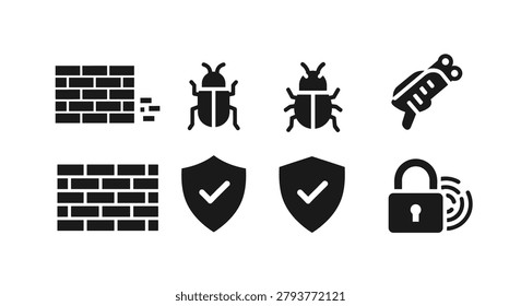 Collection of security icons with bug shield and lock