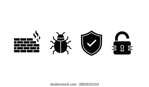 Collection of security icons with bug shield lock