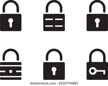Collection of Security Icons Depicting Various Padlock Designs for Safety and Privacy Representations
