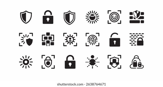 Collection of Security Icons  Illustrating Protection Privacy and Access Control for Websites Apps and Software Designs